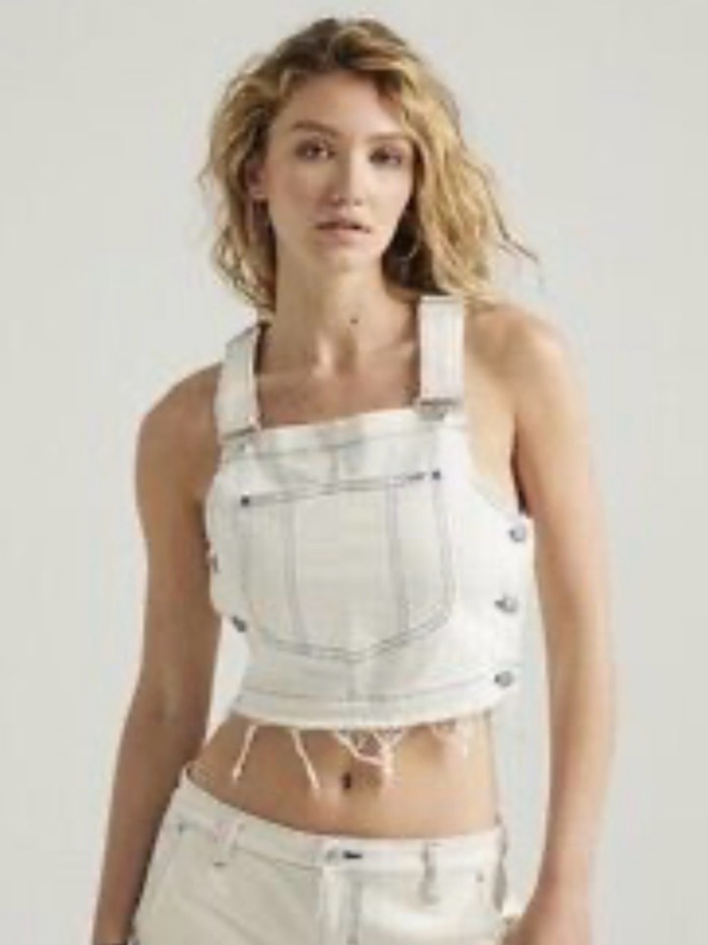 Lee White Cropped Denim Overall Top - Women's